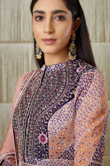 Shop Shyam Narayan Prasad Grey Cotton Satin, Flat Chiffon, Rayon Twill Floral, Embroidered Anarkali Set Online at Aza Fashions Shop_Shyam Narayan Prasad_Grey Cotton Satin, Flat Chiffon, Rayon Twill Floral, Embroidered Anarkali Set _Online_at_Aza_Fashions