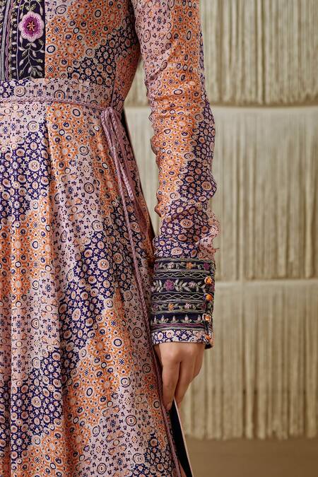 Shyam Narayan Prasad Grey Cotton Satin, Flat Chiffon, Rayon Twill Floral, Embroidered Anarkali Set at Aza Fashions Shyam Narayan Prasad_Grey Cotton Satin, Flat Chiffon, Rayon Twill Floral, Embroidered Anarkali Set _at_Aza_Fashions