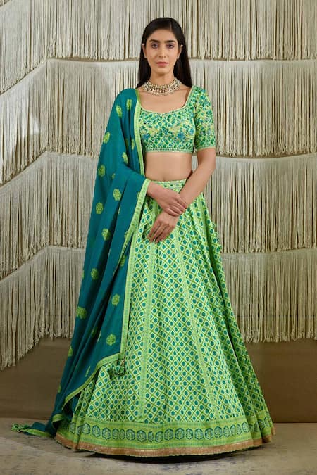 Embroidered Silk Bridal Lehenga in Green color-81808 – Saundaryam Fashions