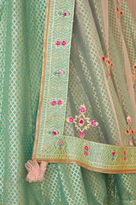 Shyam Narayan Prasad Blue Raw Silk, Net Round Embroidered Lehenga Set at Aza Fashions Shyam Narayan Prasad_Blue Raw Silk, Net Round Embroidered Lehenga Set _at_Aza_Fashions