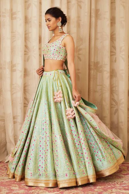 Buy Shyam Narayan Prasad Green Raw Silk, Net Round Embroidered Lehenga Set Online at Aza Fashions Buy_Shyam Narayan Prasad_Green Raw Silk, Net Round Embroidered Lehenga Set _Online_at_Aza_Fashions