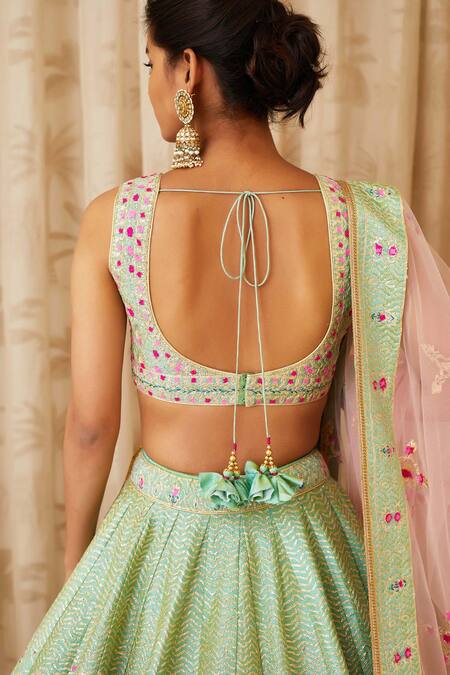 Shyam Narayan Prasad Green Raw Silk, Net Round Embroidered Lehenga Set at Aza Fashions Shyam Narayan Prasad_Green Raw Silk, Net Round Embroidered Lehenga Set _at_Aza_Fashions