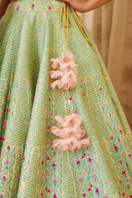 Shyam Narayan Prasad Green Raw Silk, Net Round Embroidered Lehenga Set at Aza Fashions Shyam Narayan Prasad_Green Raw Silk, Net Round Embroidered Lehenga Set _at_Aza_Fashions