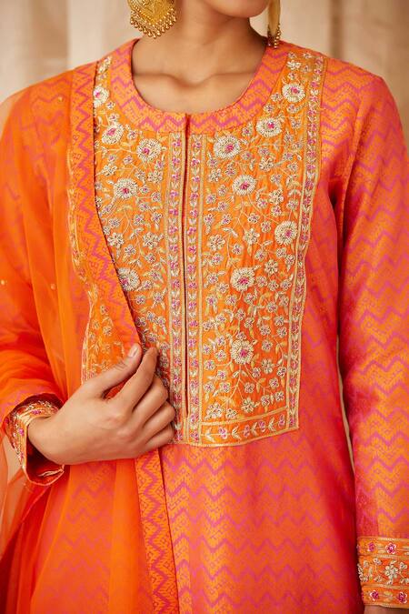 Shop Shyam Narayan Prasad Orange Chanderi Zardozi Embroidered Kurta Set Online at Aza Fashions Shop_Shyam Narayan Prasad_Orange Chanderi Zardozi Embroidered Kurta Set _Online_at_Aza_Fashions