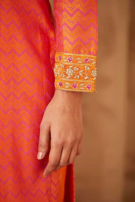 Shyam Narayan Prasad Orange Chanderi Zardozi Embroidered Kurta Set at Aza Fashions Shyam Narayan Prasad_Orange Chanderi Zardozi Embroidered Kurta Set _at_Aza_Fashions