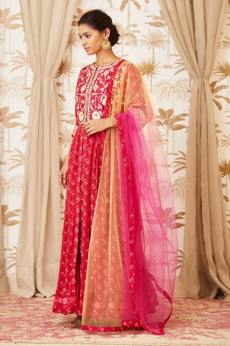 Buy Shyam Narayan Prasad Maroon Viscose Silk Round Embroidered Anarkali Set Online at Aza Fashions Buy_Shyam Narayan Prasad_Maroon Viscose Silk Round Embroidered Anarkali Set _Online_at_Aza_Fashions