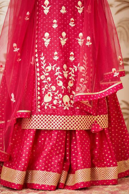 Shyam Narayan Prasad_Pink Brocade, Viscose Silk Round Embroidered Kurta And Lehenga Set _at_Aza_Fashions