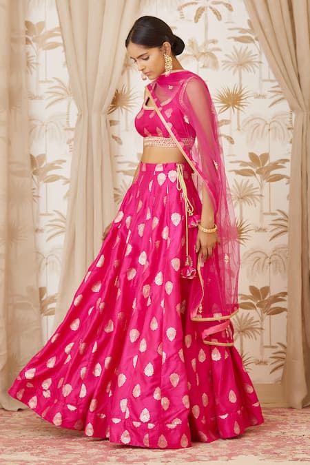 Buy Shyam Narayan Prasad Pink Brocade Silk Round Lehenga Set Online at Aza Fashions Buy_Shyam Narayan Prasad_Pink Brocade Silk Round Lehenga Set _Online_at_Aza_Fashions