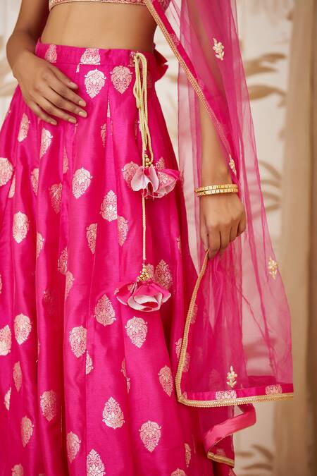 Shyam Narayan Prasad Pink Brocade Silk Round Lehenga Set at Aza Fashions Shyam Narayan Prasad_Pink Brocade Silk Round Lehenga Set _at_Aza_Fashions