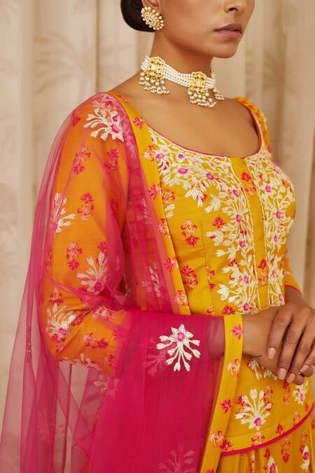 Shyam Narayan Prasad Yellow Net, Viscose Silk Round Short Kurta And Lehenga Set at Aza Fashions Shyam Narayan Prasad_Yellow Net, Viscose Silk Round Short Kurta And Lehenga Set _at_Aza_Fashions