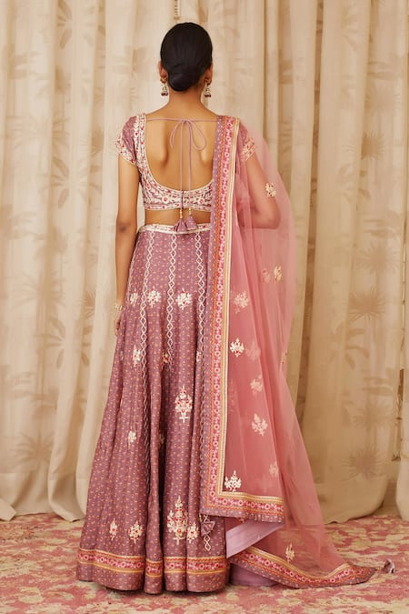 Shop_Shyam Narayan Prasad_Purple Viscose Silk Round Embroidered Lehenga Set _at_Aza_Fashions