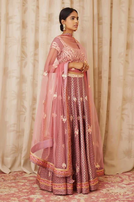 Shyam Narayan Prasad_Purple Viscose Silk Round Embroidered Lehenga Set _Online_at_Aza_Fashions
