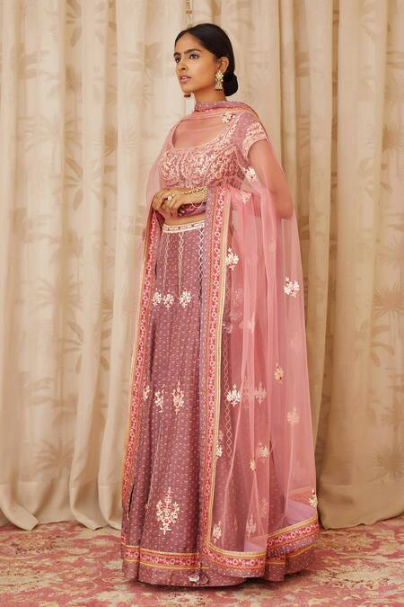 Buy_Shyam Narayan Prasad_Purple Viscose Silk Round Embroidered Lehenga Set _Online_at_Aza_Fashions
