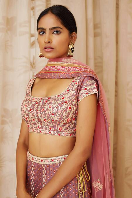 Shop_Shyam Narayan Prasad_Purple Viscose Silk Round Embroidered Lehenga Set _Online_at_Aza_Fashions