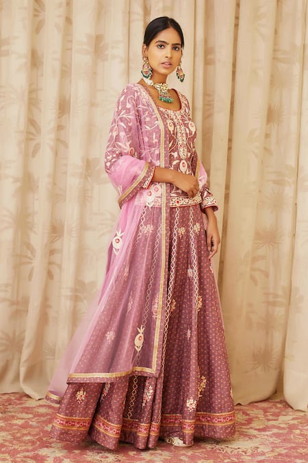 Shyam Narayan Prasad Purple Net, Cotton Lining, Viscose Silk Round Short Kurta And Lehenga Set Online at Aza Fashions Shyam Narayan Prasad_Purple Net, Cotton Lining, Viscose Silk Round Short Kurta And Lehenga Set _Online_at_Aza_Fashions