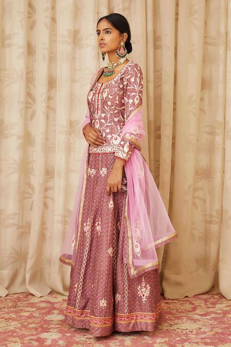 Buy Shyam Narayan Prasad Purple Net, Cotton Lining, Viscose Silk Round Short Kurta And Lehenga Set Online at Aza Fashions Buy_Shyam Narayan Prasad_Purple Net, Cotton Lining, Viscose Silk Round Short Kurta And Lehenga Set _Online_at_Aza_Fashions