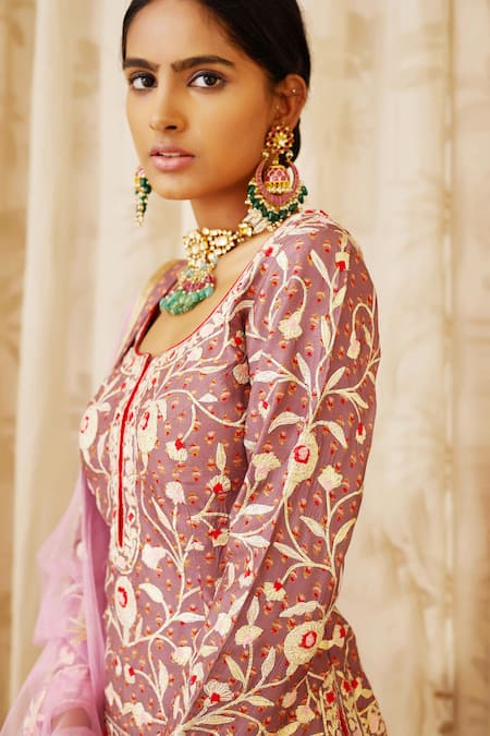 Shop Shyam Narayan Prasad Purple Net, Cotton Lining, Viscose Silk Round Short Kurta And Lehenga Set Online at Aza Fashions Shop_Shyam Narayan Prasad_Purple Net, Cotton Lining, Viscose Silk Round Short Kurta And Lehenga Set _Online_at_Aza_Fashions