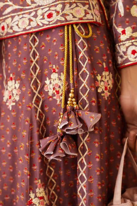 Shyam Narayan Prasad Purple Net, Cotton Lining, Viscose Silk Round Short Kurta And Lehenga Set at Aza Fashions Shyam Narayan Prasad_Purple Net, Cotton Lining, Viscose Silk Round Short Kurta And Lehenga Set _at_Aza_Fashions