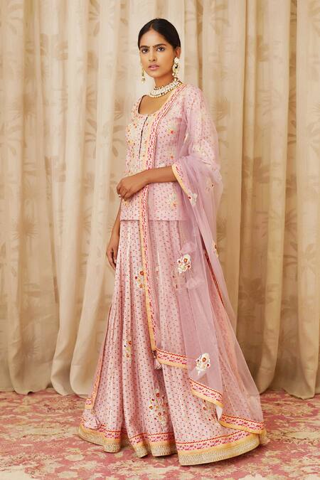 Buy_Shyam Narayan Prasad_Purple Viscose Silk Round Short Kurta And Lehenga Set _Online_at_Aza_Fashions