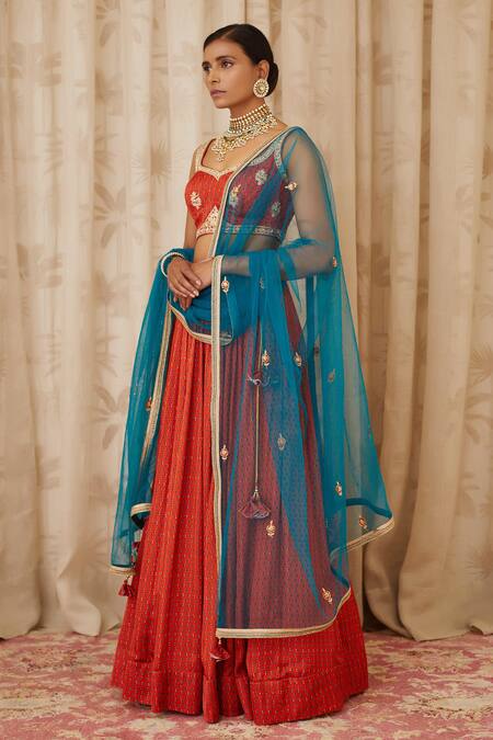 Buy Shyam Narayan Prasad Orange Net, Cotton Satin Sweetheart Zardozi Embroidered Blouse And Lehenga Set Online at Aza Fashions Buy_Shyam Narayan Prasad_Orange Net, Cotton Satin Sweetheart Zardozi Embroidered Blouse And Lehenga Set _Online_at_Aza_Fashions