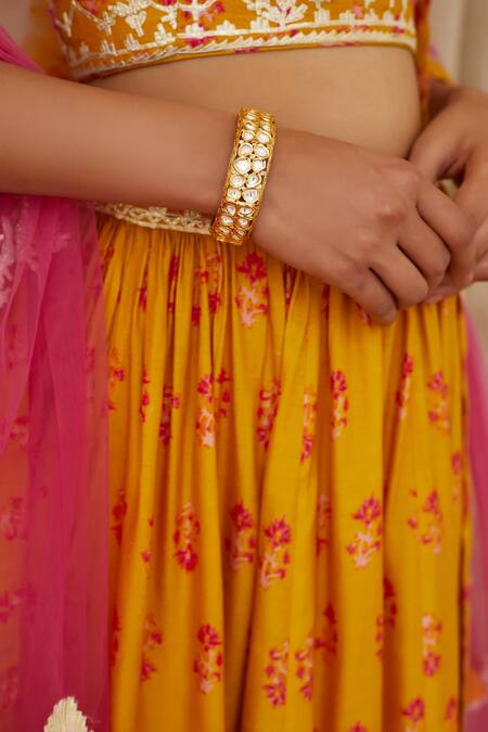 Shyam Narayan Prasad Yellow Net, Cotton Satin Sweetheart Neck Embroidered Blouse And Lehenga Set at Aza Fashions Shyam Narayan Prasad_Yellow Net, Cotton Satin Sweetheart Neck Embroidered Blouse And Lehenga Set _at_Aza_Fashions