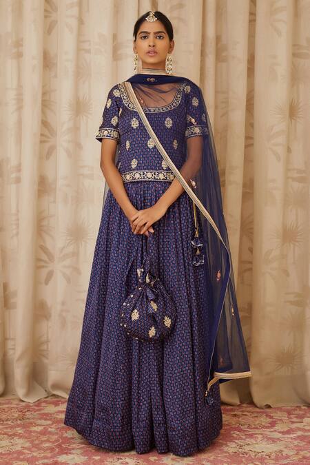 Buy Shyam Narayan Prasad Blue Net, Cotton Satin Round Zardozi Embroidered Blouse And Lehenga Set Online at Aza Fashions Buy_Shyam Narayan Prasad_Blue Net, Cotton Satin Round Zardozi Embroidered Blouse And Lehenga Set _Online_at_Aza_Fashions