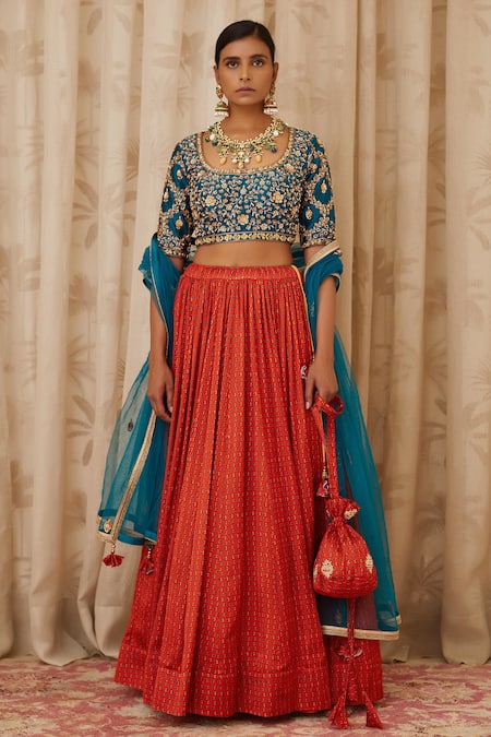 Blue Festive Wear Woven Silk Lehenga Choli