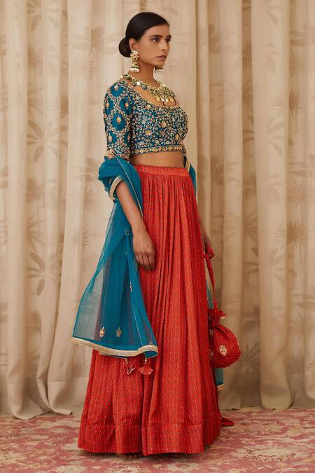 Shyam Narayan Prasad Blue Raw Silk, Net, Cotton Satin Round Zardozi Embroidered Blouse And Lehenga Set Online at Aza Fashions Shyam Narayan Prasad_Blue Raw Silk, Net, Cotton Satin Round Zardozi Embroidered Blouse And Lehenga Set _Online_at_Aza_Fashions