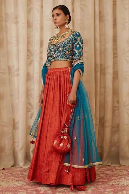 Buy Shyam Narayan Prasad Blue Raw Silk, Net, Cotton Satin Round Zardozi Embroidered Blouse And Lehenga Set Online at Aza Fashions Buy_Shyam Narayan Prasad_Blue Raw Silk, Net, Cotton Satin Round Zardozi Embroidered Blouse And Lehenga Set _Online_at_Aza_Fashions