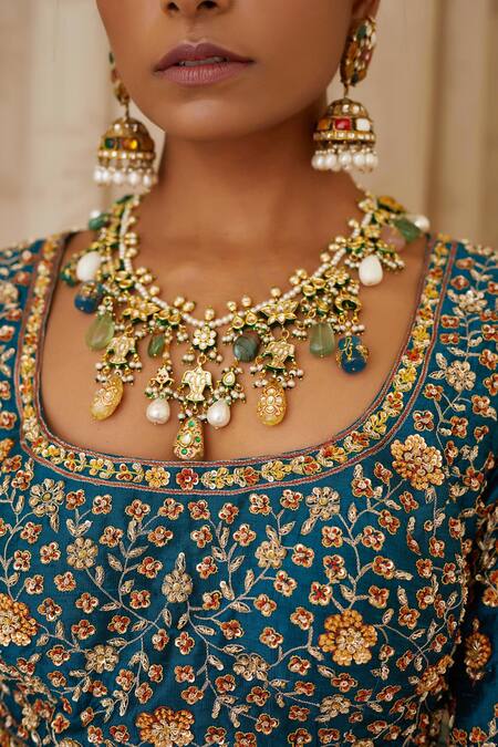 Shyam Narayan Prasad Blue Raw Silk, Net, Cotton Satin Round Zardozi Embroidered Blouse And Lehenga Set at Aza Fashions Shyam Narayan Prasad_Blue Raw Silk, Net, Cotton Satin Round Zardozi Embroidered Blouse And Lehenga Set _at_Aza_Fashions