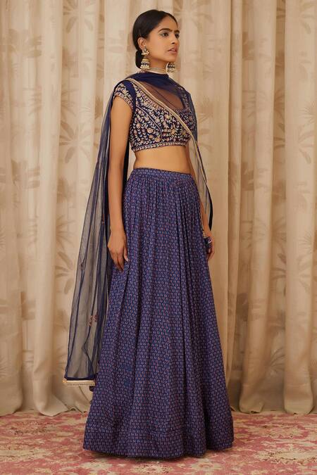 Shyam Narayan Prasad Blue Raw Silk, Net, Cotton Satin Round Zardozi Embroidered Blouse And Lehenga Set Online at Aza Fashions Shyam Narayan Prasad_Blue Raw Silk, Net, Cotton Satin Round Zardozi Embroidered Blouse And Lehenga Set _Online_at_Aza_Fashions