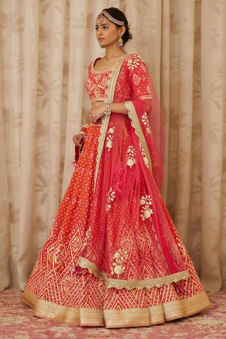 Shyam Narayan Prasad Orange Net, Brocade Silk Round Embroidered Blouse Bridal Lehenga Set Online at Aza Fashions Shyam Narayan Prasad_Orange Net, Brocade Silk Round Embroidered Blouse Bridal Lehenga Set _Online_at_Aza_Fashions