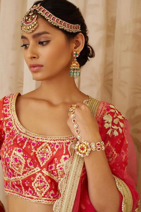 Buy Shyam Narayan Prasad Orange Net, Brocade Silk Round Embroidered Blouse Bridal Lehenga Set Online at Aza Fashions Buy_Shyam Narayan Prasad_Orange Net, Brocade Silk Round Embroidered Blouse Bridal Lehenga Set _Online_at_Aza_Fashions