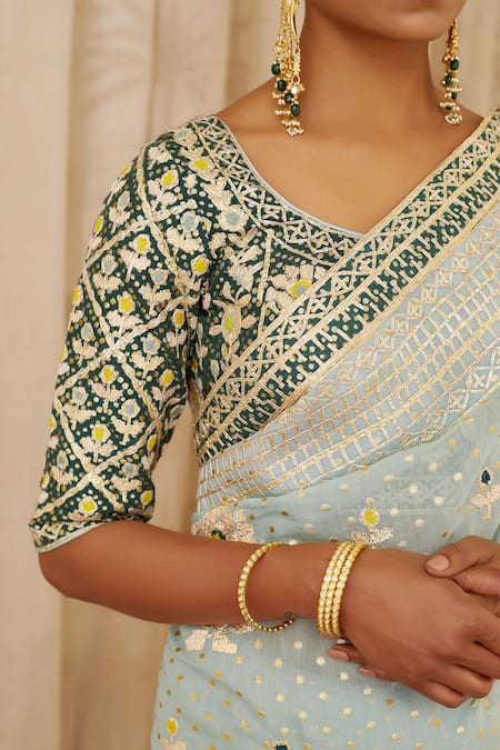 Shyam Narayan Prasad Blue Chanderi Round Saree With Blouse at Aza Fashions Shyam Narayan Prasad_Blue Chanderi Round Saree With Blouse _at_Aza_Fashions