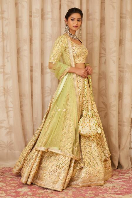 Shyam Narayan Prasad Green Net, Cotton Satin Round Gota Embroidered Lehenga Set Online at Aza Fashions Shyam Narayan Prasad_Green Net, Cotton Satin Round Gota Embroidered Lehenga Set _Online_at_Aza_Fashions