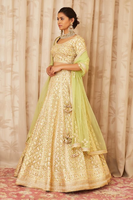 Buy Shyam Narayan Prasad Green Net, Cotton Satin Round Gota Embroidered Lehenga Set Online at Aza Fashions Buy_Shyam Narayan Prasad_Green Net, Cotton Satin Round Gota Embroidered Lehenga Set _Online_at_Aza_Fashions