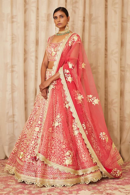 Buy Shyam Narayan Prasad Peach Net, Cotton Satin Scoop Neck Embroidered Bridal Lehenga Set Online at Aza Fashions Buy_Shyam Narayan Prasad_Peach Net, Cotton Satin Scoop Neck Embroidered Bridal Lehenga Set _Online_at_Aza_Fashions