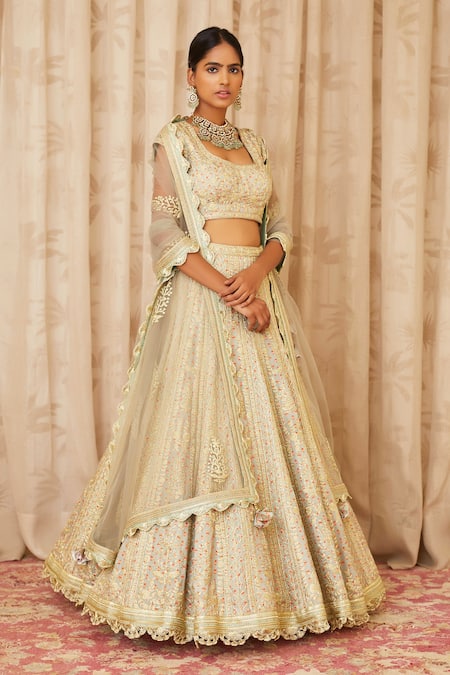 Shyam Narayan Prasad Silver Net, Cotton Satin Square Neck Embroidered Lehenga Set Online at Aza Fashions Shyam Narayan Prasad_Silver Net, Cotton Satin Square Neck Embroidered Lehenga Set _Online_at_Aza_Fashions