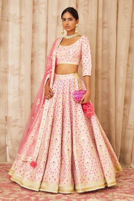 Buy Shyam Narayan Prasad Pink Raw Silk, Net Scoop Neck Gota Embroidered Bridal Lehenga Set Online at Aza Fashions Buy_Shyam Narayan Prasad_Pink Raw Silk, Net Scoop Neck Gota Embroidered Bridal Lehenga Set _Online_at_Aza_Fashions