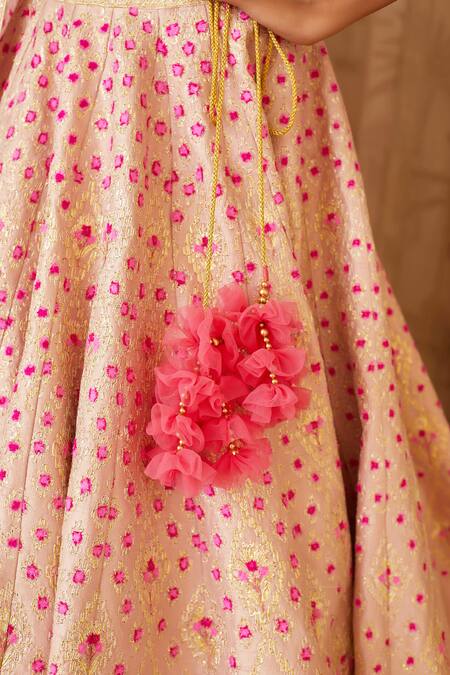 Shop Shyam Narayan Prasad Pink Raw Silk, Net Scoop Neck Gota Embroidered Bridal Lehenga Set Online at Aza Fashions Shop_Shyam Narayan Prasad_Pink Raw Silk, Net Scoop Neck Gota Embroidered Bridal Lehenga Set _Online_at_Aza_Fashions
