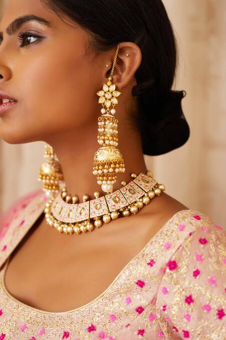 Shyam Narayan Prasad Pink Raw Silk, Net Scoop Neck Gota Embroidered Bridal Lehenga Set at Aza Fashions Shyam Narayan Prasad_Pink Raw Silk, Net Scoop Neck Gota Embroidered Bridal Lehenga Set _at_Aza_Fashions