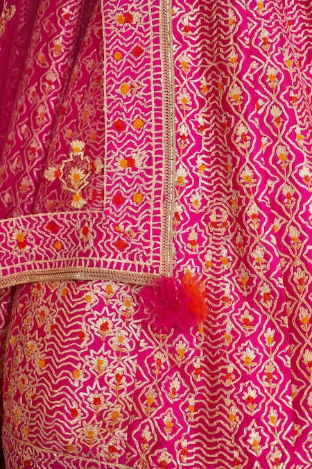 Shyam Narayan Prasad Pink Raw Silk, Net Scoop Neck Gota Embroidered Bridal Lehenga Set at Aza Fashions Shyam Narayan Prasad_Pink Raw Silk, Net Scoop Neck Gota Embroidered Bridal Lehenga Set _at_Aza_Fashions