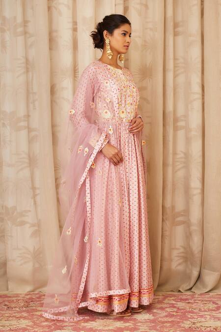 Shyam Narayan Prasad Purple Viscose Silk Round Printed Anarkali Set Online at Aza Fashions Shyam Narayan Prasad_Purple Viscose Silk Round Printed Anarkali Set _Online_at_Aza_Fashions