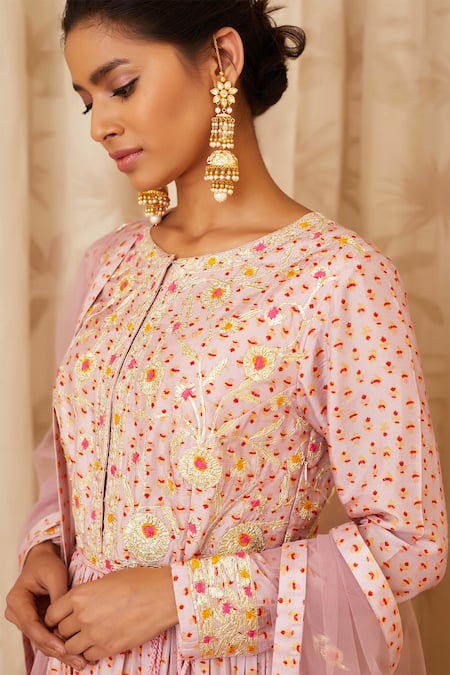 Shop Shyam Narayan Prasad Purple Viscose Silk Round Printed Anarkali Set Online at Aza Fashions Shop_Shyam Narayan Prasad_Purple Viscose Silk Round Printed Anarkali Set _Online_at_Aza_Fashions