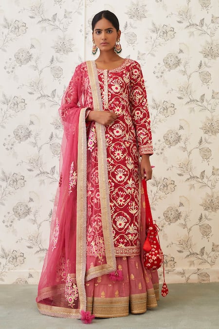 Shyam Narayan Prasad Chanderi Brocade Kurta Lehenga Set  