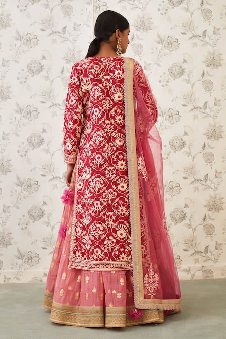 Shyam Narayan Prasad Chanderi Brocade Kurta Lehenga Set  