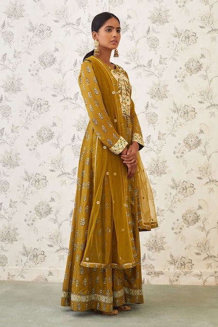 Shyam Narayan Prasad Green Satin Georgette Round Printed Anarkali Set Online at Aza Fashions Shyam Narayan Prasad_Green Satin Georgette Round Printed Anarkali Set _Online_at_Aza_Fashions