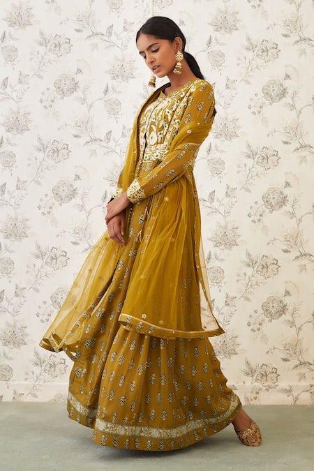 Buy Shyam Narayan Prasad Green Satin Georgette Round Printed Anarkali Set Online at Aza Fashions Buy_Shyam Narayan Prasad_Green Satin Georgette Round Printed Anarkali Set _Online_at_Aza_Fashions