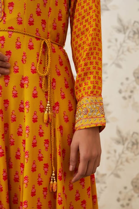 Shyam Narayan Prasad Orange Viscose Silk Mandarin Collar Printed Anarkali Set at Aza Fashions Shyam Narayan Prasad_Orange Viscose Silk Mandarin Collar Printed Anarkali Set _at_Aza_Fashions
