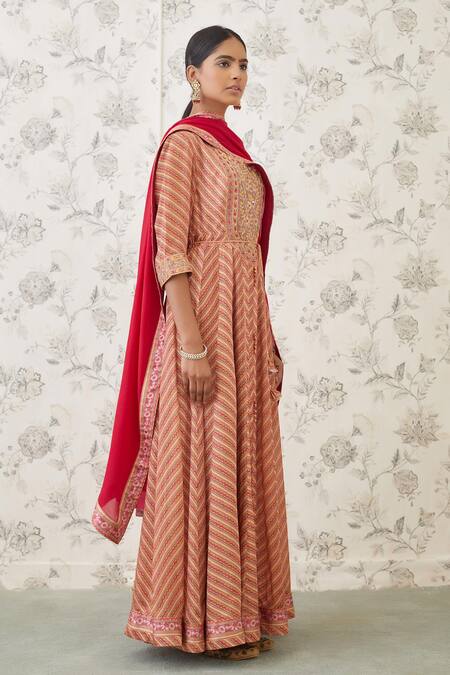 Shyam Narayan Prasad Orange Viscose Silk Round Printed Anarkali Set Online at Aza Fashions Shyam Narayan Prasad_Orange Viscose Silk Round Printed Anarkali Set _Online_at_Aza_Fashions